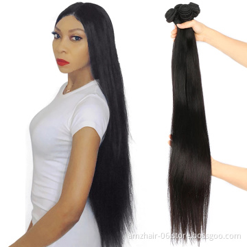 Amzhair Natural Straight Human Hair Bundle Wholesale 40 Inch 10A Mink Peruvian Cuticle Aligned Double Weft Human Hair Extensions